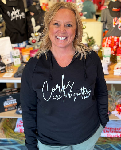 Corks Are For Quitters Ladies Lightweight V-neck Hooded Sweatshirt