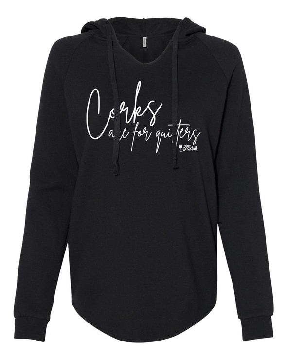 Corks Are For Quitters Ladies Lightweight V-neck Hooded Sweatshirt