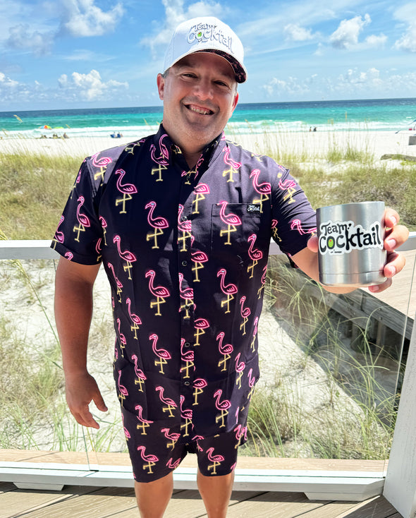 Neon Flamingos Pearl-Snap Button Up