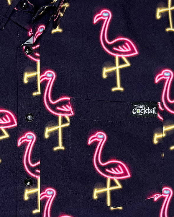 Neon Flamingos Pearl-Snap Button Up