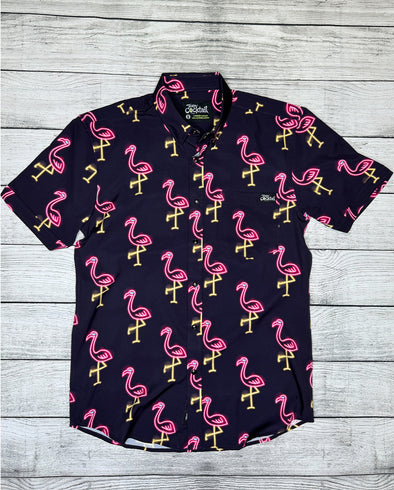 Neon Flamingos Pearl-Snap Button Up