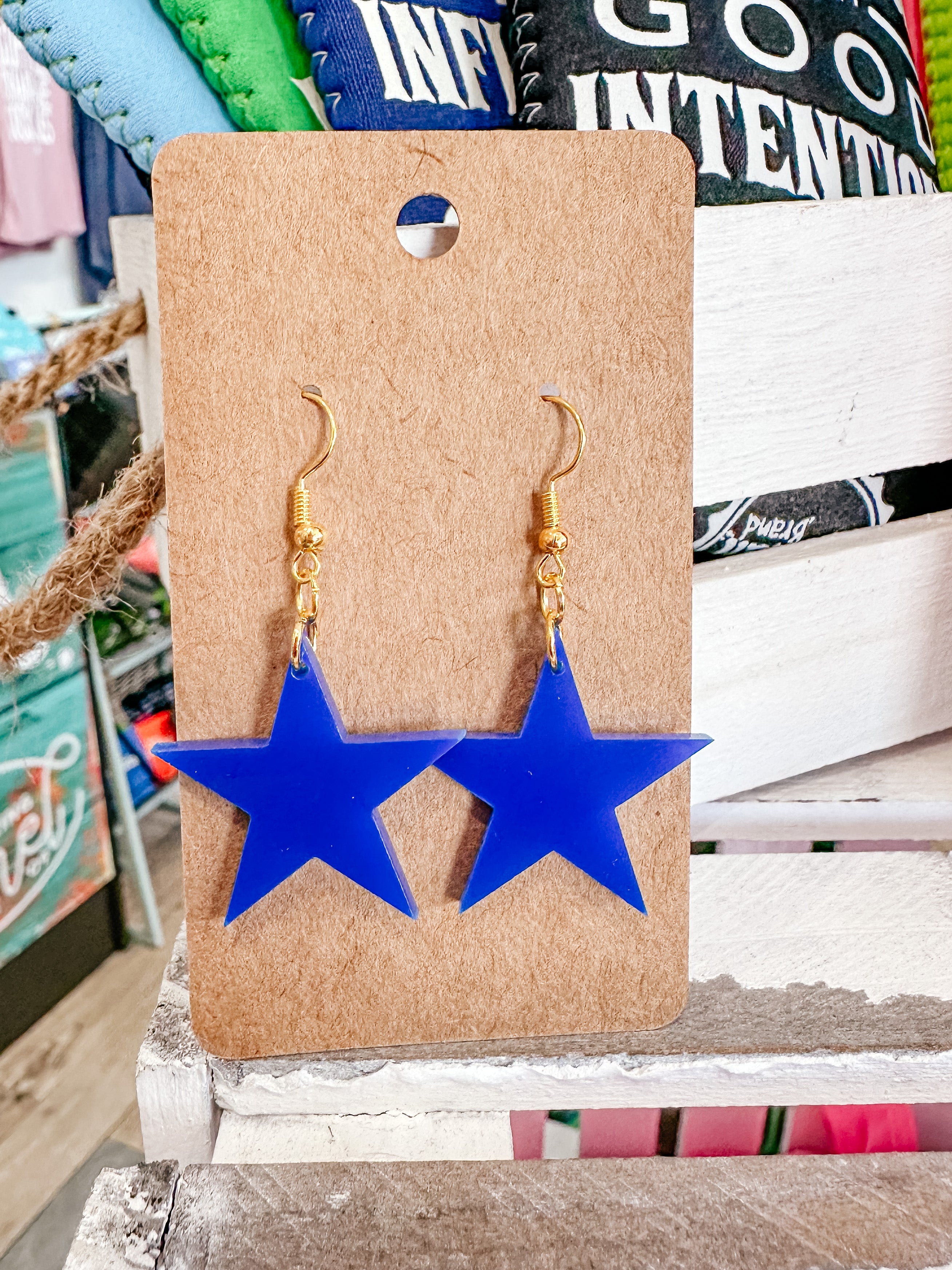 Blue Star Acrylic Earrings Team Cocktail