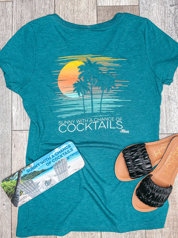 Sunny, Chance of Cocktails Ladies Triblend Vneck Tee