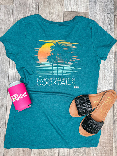Sunny, Chance of Cocktails Ladies Triblend Vneck Tee