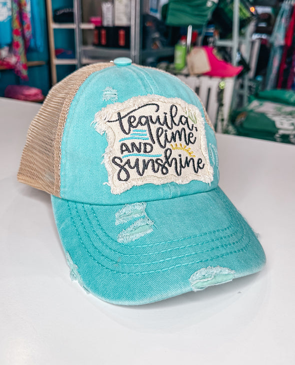 Tequila Lime & Sunshine C.C Ponytail Criss Cross Distressed Hat
