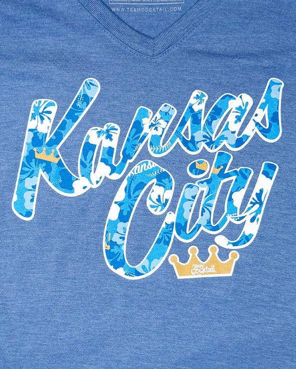KC Royal Floral Text Ladies Triblend Vneck Tee