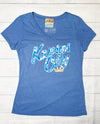 KC Royal Floral Text Ladies Triblend Vneck Tee