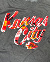 Kansas City Floral Text Ladies Triblend Vneck Tee