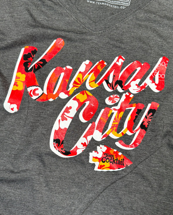 Kansas City Floral Text Ladies Triblend Vneck Tee