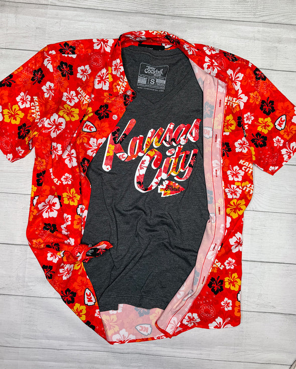 Kansas City Floral Text Ladies Triblend Vneck Tee