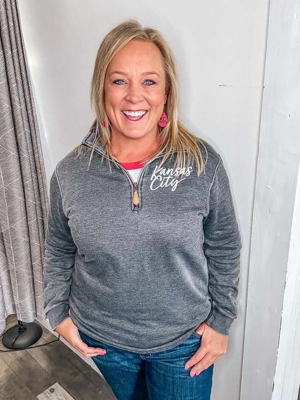 Kansas City Casual 1/4 Zip Pullover (Ladies-CHARCOAL)