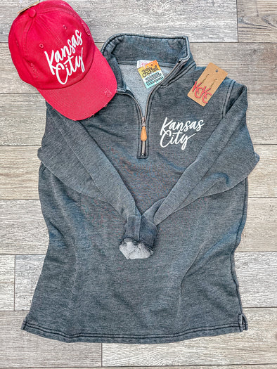 Kansas City Casual 1/4 Zip Pullover (Ladies-CHARCOAL)