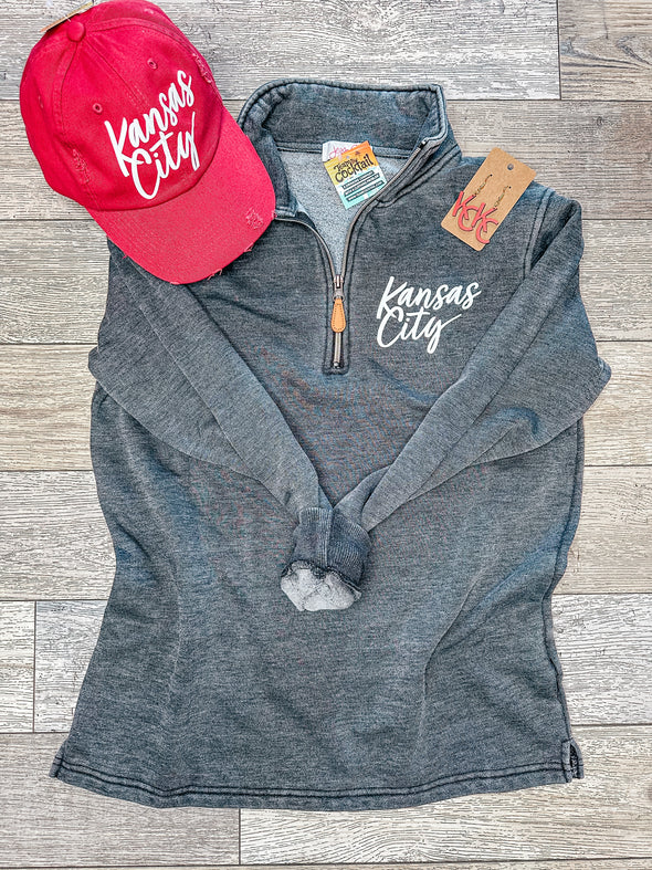 Kansas City Casual 1/4 Zip Pullover (Ladies-CHARCOAL)