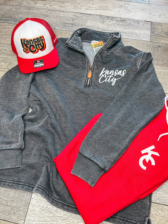 Kansas City Casual 1/4 Zip Pullover (Ladies-CHARCOAL)