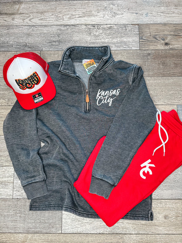 Kansas City Casual 1/4 Zip Pullover (Ladies-CHARCOAL)