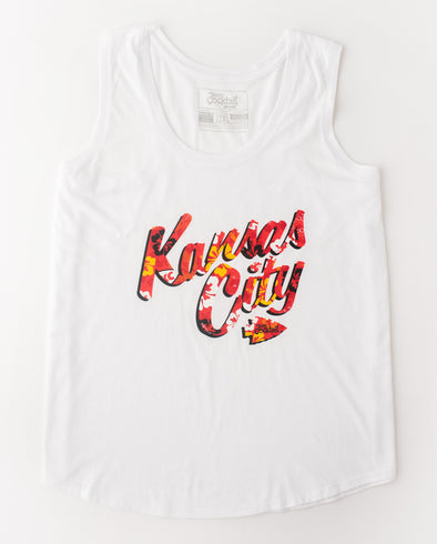 Kansas City Floral Text Ladies Triblend Tank-Top