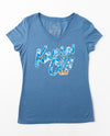 KC Royal Floral Text Ladies Triblend Vneck Tee