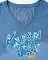 KC Royal Floral Text Ladies Triblend Vneck Tee