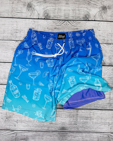 Ombre Sketch Cocktails Hybrid Swim Shorts