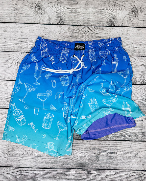 Ombre Sketch Cocktails Hybrid Swim Shorts