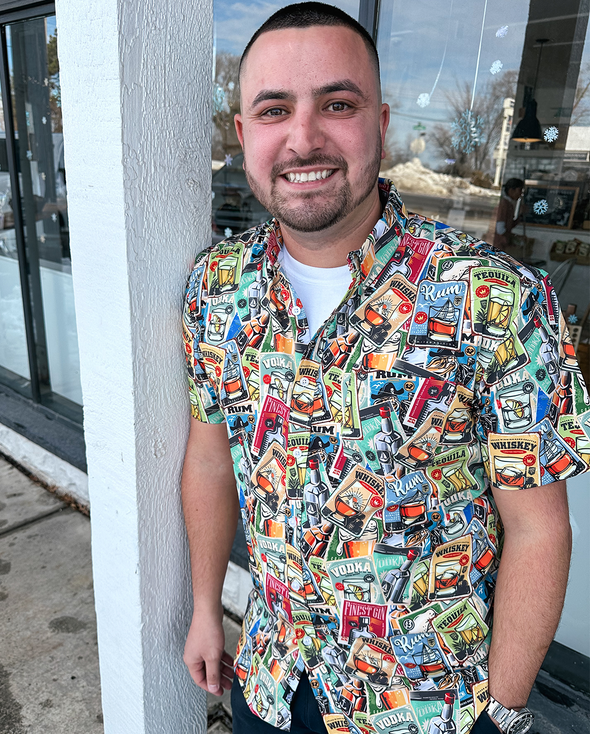 Retro Liquor Cards Unisex Button Up
