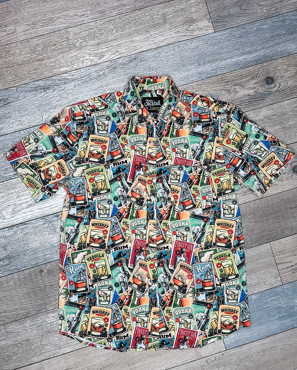 Retro Liquor Cards Unisex Button Up