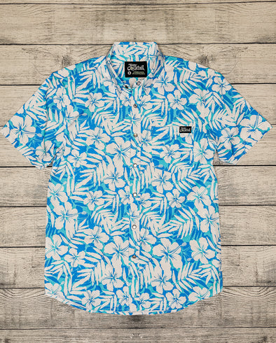 Sapphire Floral Unisex Pearl-Snap Button Up