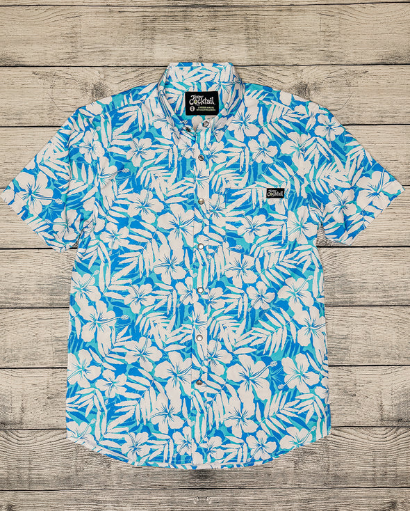 Sapphire Floral Unisex Pearl-Snap Button Up