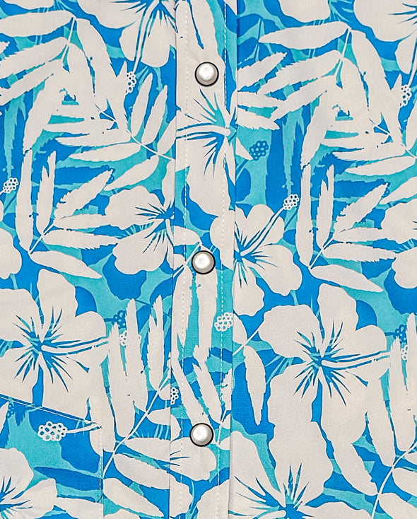 Sapphire Floral Unisex Pearl-Snap Button Up
