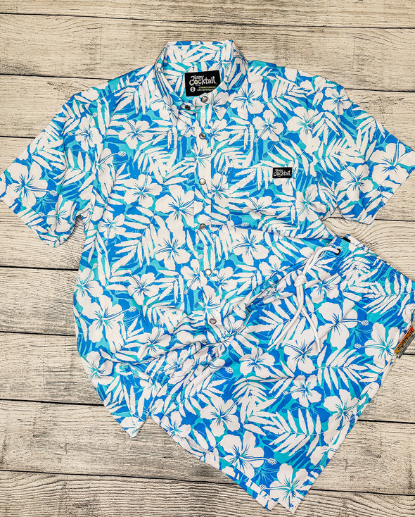 Sapphire Floral Unisex Pearl-Snap Button Up