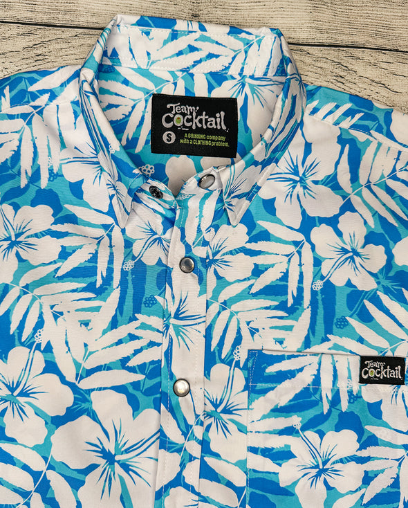 Sapphire Floral Unisex Pearl-Snap Button Up