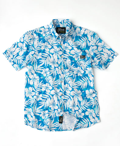 Sapphire Floral Unisex Pearl-Snap Button Up