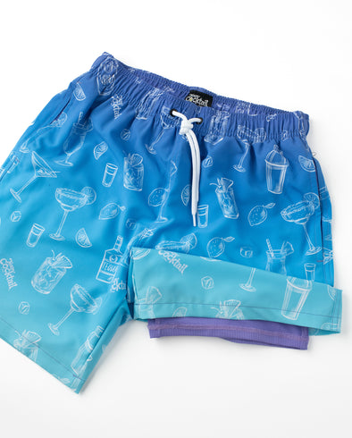 Ombre Sketch Cocktails Hybrid Swim Shorts