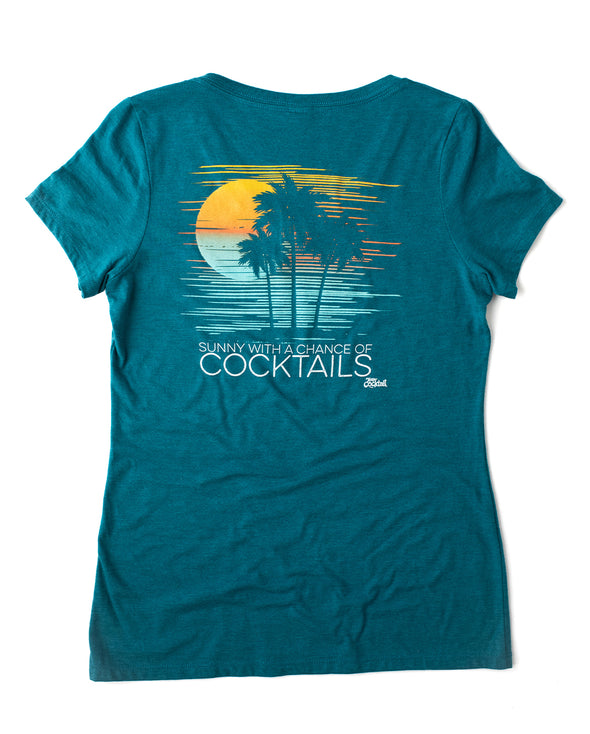 Sunny, Chance of Cocktails Ladies Triblend V-neck T-Shirt