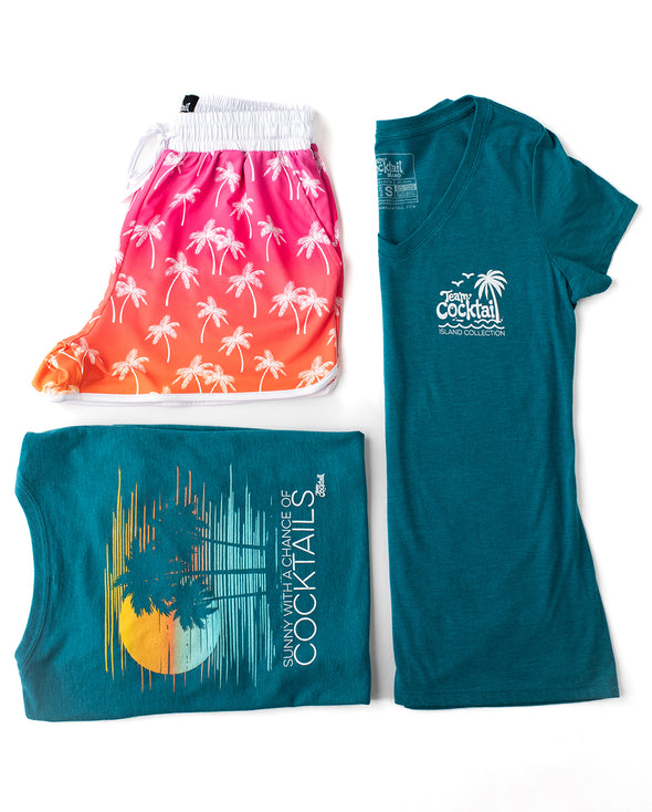 Sunny, Chance of Cocktails Ladies Triblend V-neck T-Shirt