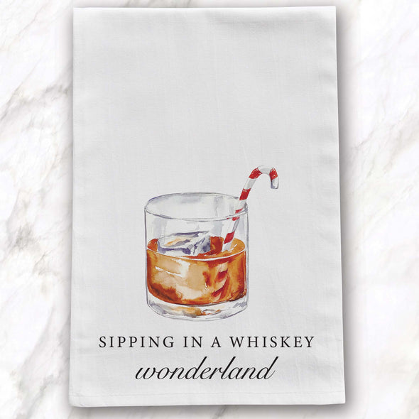 Sipping In A Whiskey Wonderland Christmas Tea Towel
