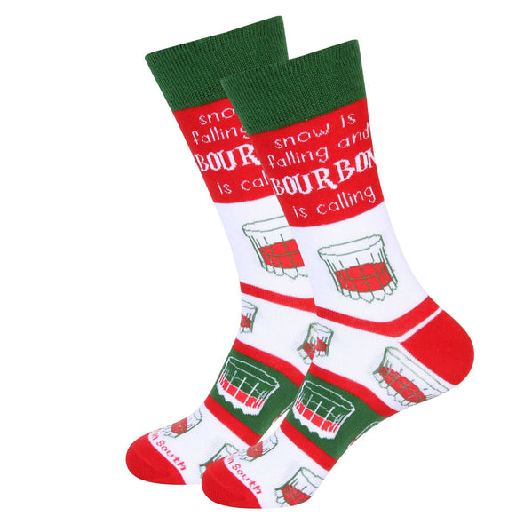 Snow is Falling And Bourbon Is Calling Red/Green/White Socks