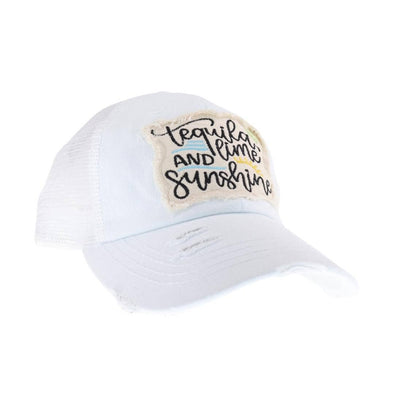 Tequila Lime & Sunshine C.C Ponytail Criss Cross Distressed Hat - White