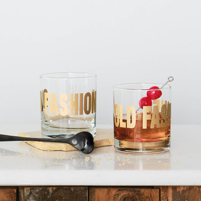 Old Fashioned Typography Rocks Glasses: Matte Gold