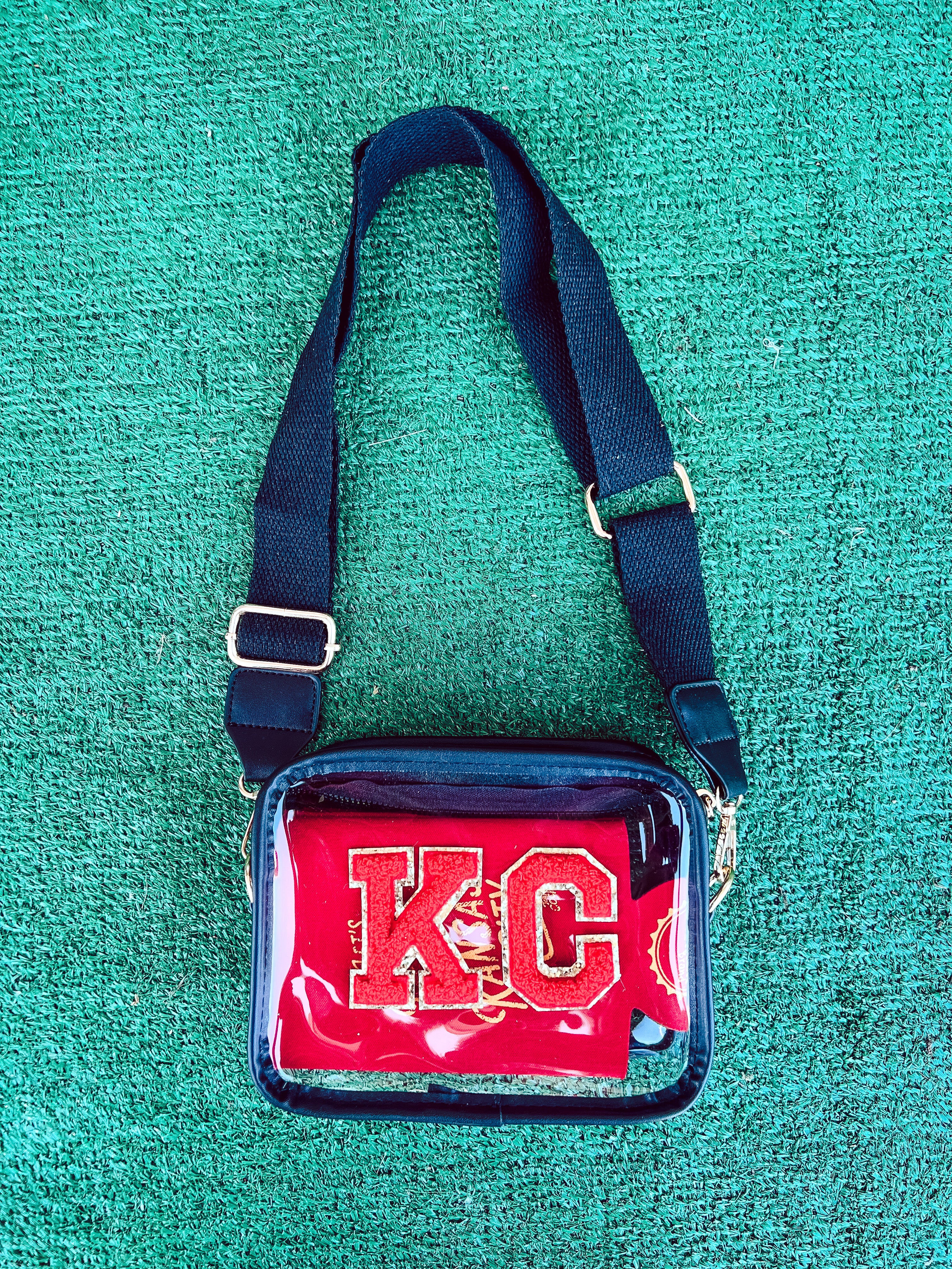 Carrying Kind Clear Cross Body Bag w/ Game Day Colored Strap Red