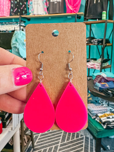 Hot Pink Tear Drop Acrylic Earrings