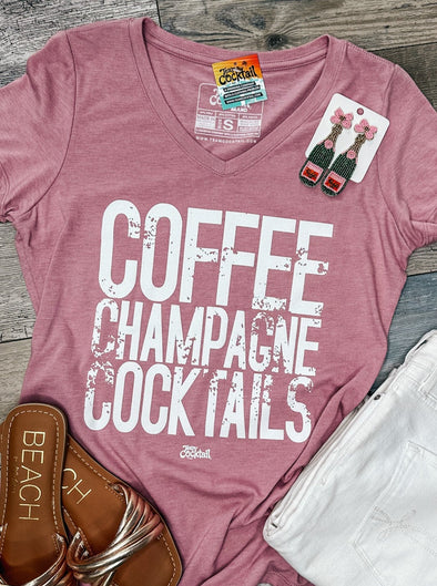 Coffee, Champagne, Cocktails Ladies Vneck Tee