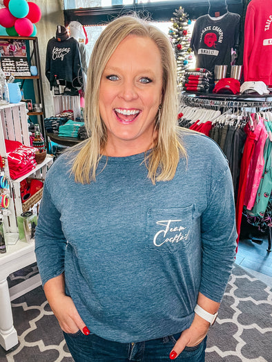 Team Cocktail Long Sleeve Pocket Slub Ladies Tee - Navy