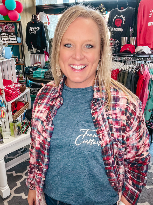 Team Cocktail Long Sleeve Pocket Slub Ladies Tee - Navy