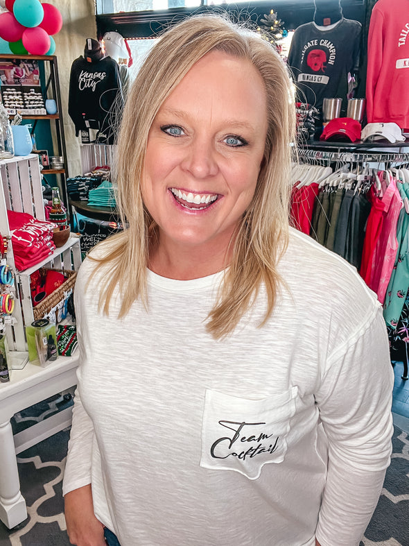 Team Cocktail Long Sleeve Pocket Slub Ladies Tee - White