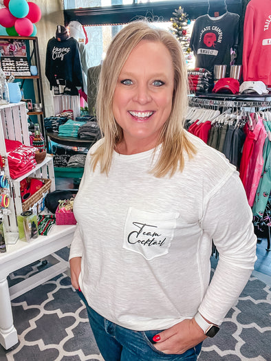 Team Cocktail Long Sleeve Pocket Slub Ladies Tee - White