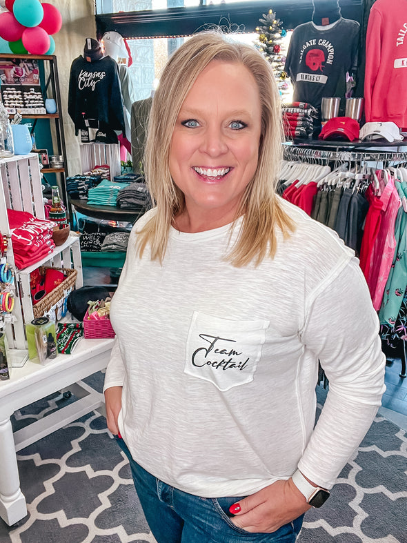 Team Cocktail Long Sleeve Pocket Slub Ladies Tee - White
